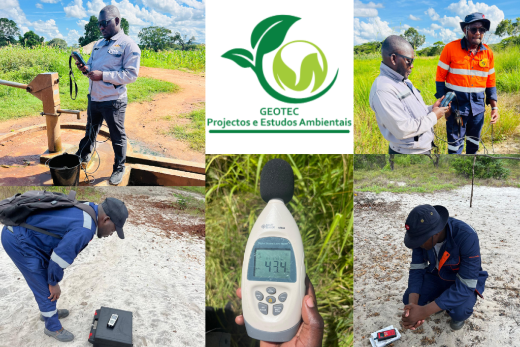 Equipa técnica realizando Monitoria Ambiental e Social em projecto industrial em Moçambique.