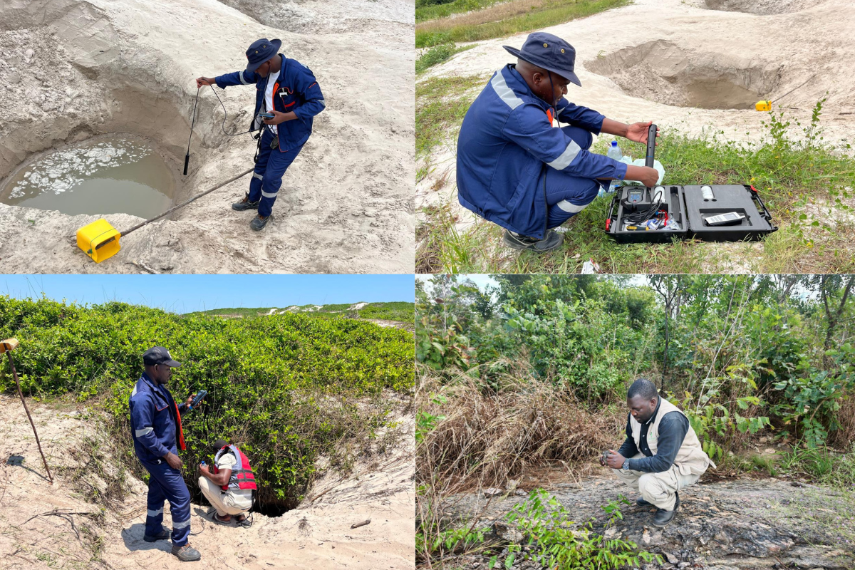 Consultores ambientais realizando Estudos de Impacto Ambiental e Social em projecto de desenvolvimento em Moçambique.